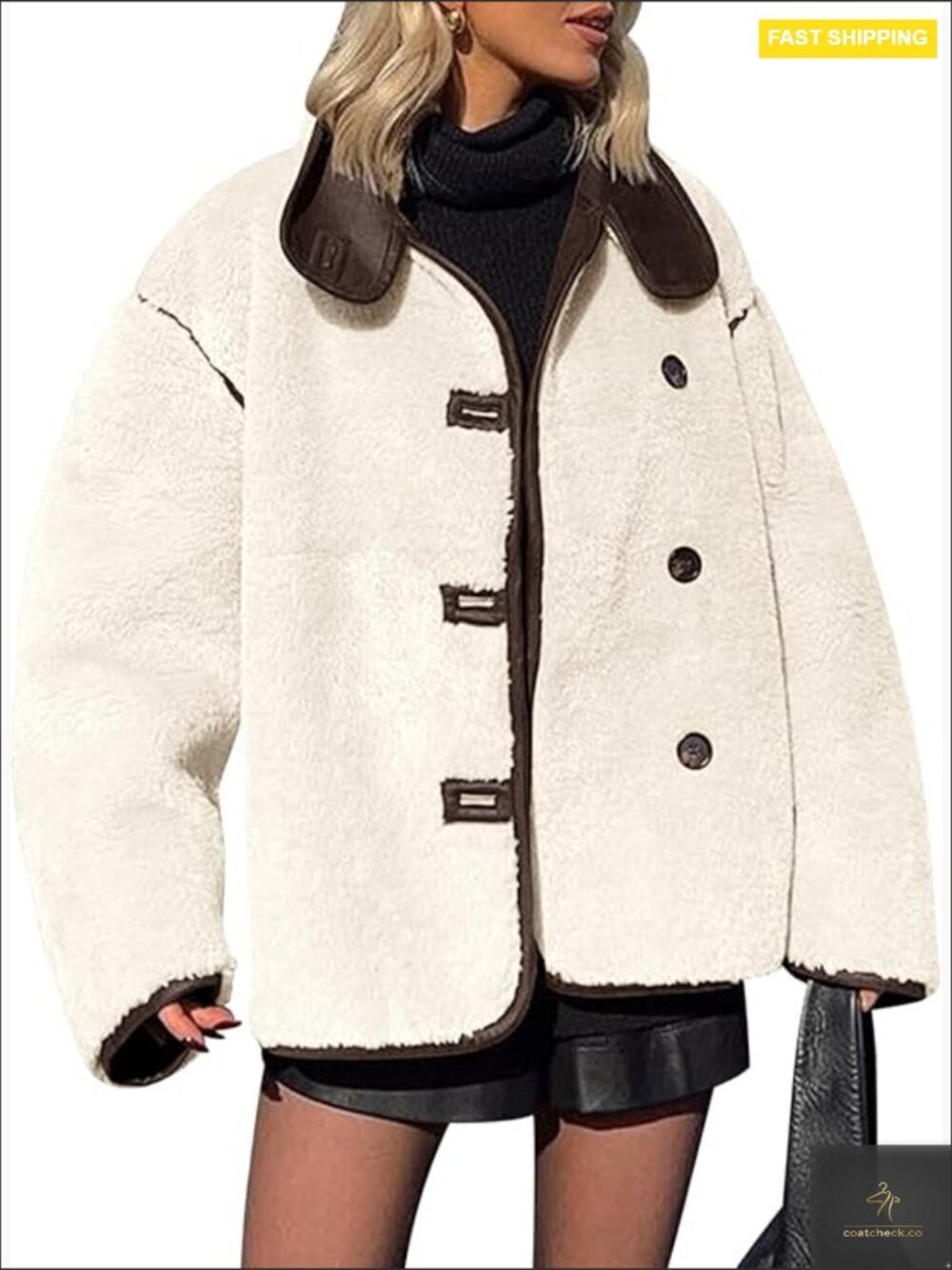 Faux Fur Jacket Casual Loose Fit Button Down Long Sleeve Stand Collar Shaggy